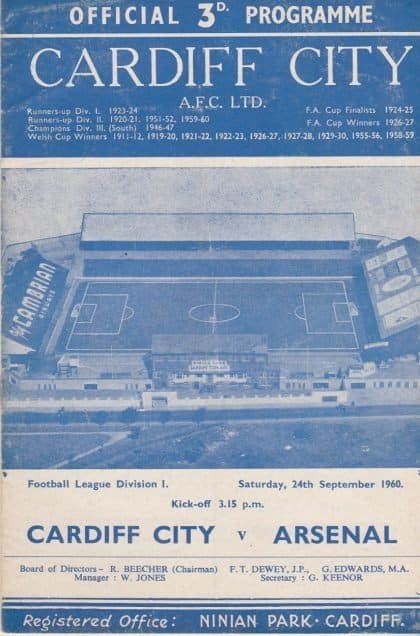 Cardiff City v Arsenal  24-Sep-1960