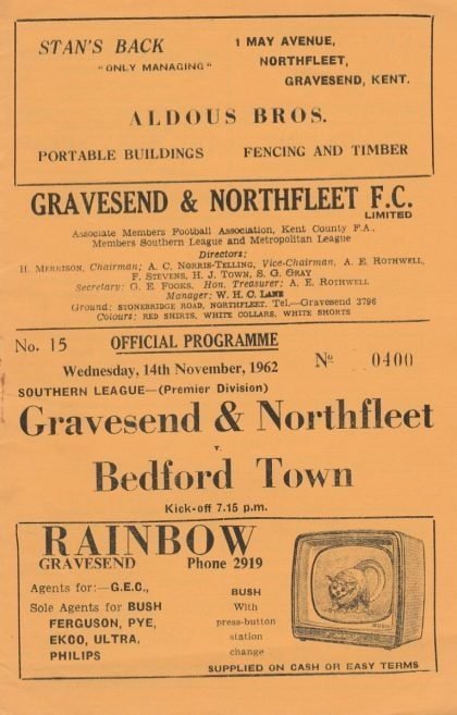 Gravesend & Northfleet v Bedford Town  14-Nov-1962