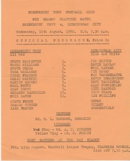 Shrewsbury Town v Birmingham City 11-Aug-1982