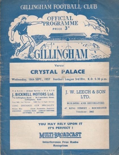 Gillingham v Crystal Palace  18-Sep-1957