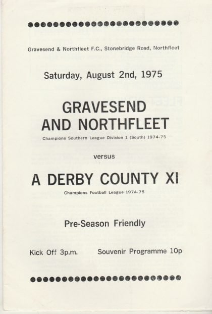 Gravesend & Northfleet v Derby County XI  02-Aug-1975