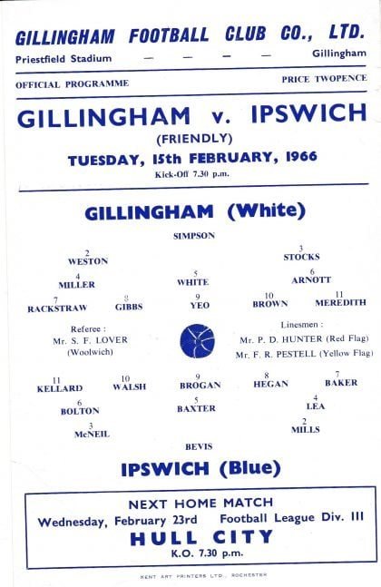 Gillingham v Ipswich Town 15-Feb-1966