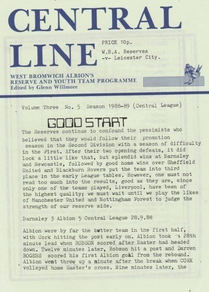 West Bromwich Albion Reserves v Leicester City Reserves 17-Oct-1988