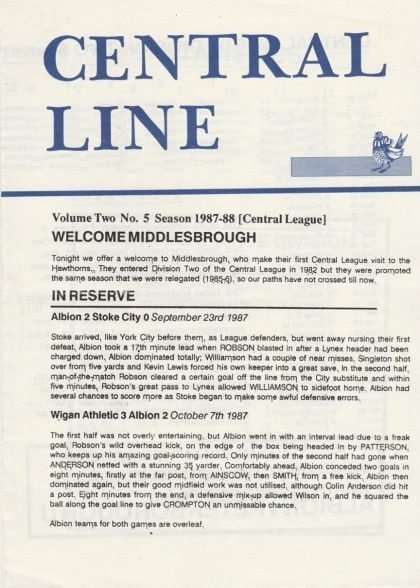 West Bromwich Albion Reserves v Middlesbrough Reserves 14-Oct-1987
