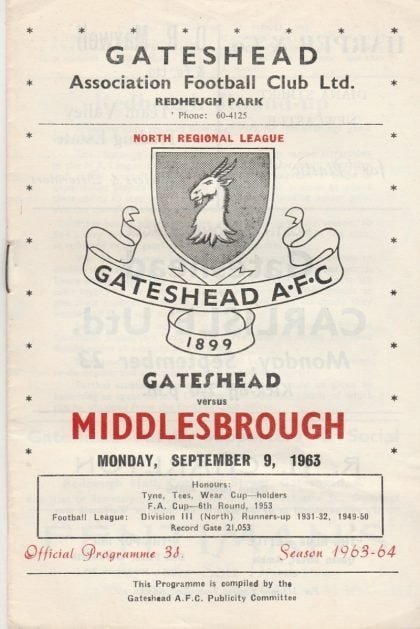 Gateshead v Middlesbrough 09-Sep-1963
