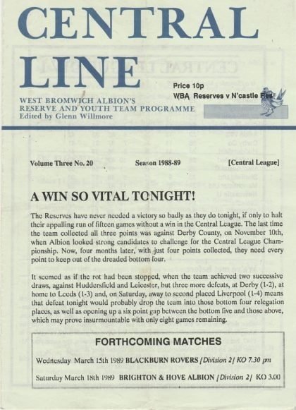 West Bromwich Albion Reserves v Newcastle United Reserves 13-Mar-1989