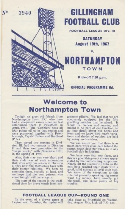 Gillingham v Northampton Town 19-Aug-1967