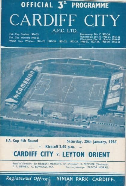Cardiff City v Leyton Orient  25-Jan-1958