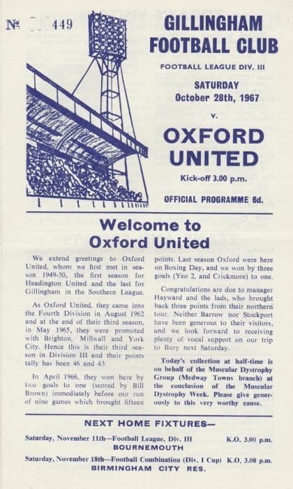 Gillingham v Oxford United 28-Oct-1967