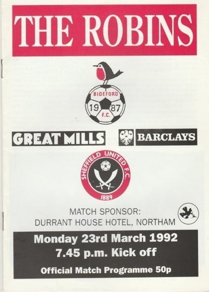 Bideford v Sheffield United  23-Mar-1992