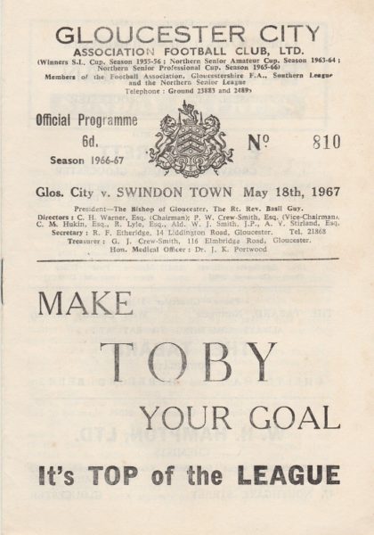 Gloucester City v Swindon Town  18-May-1967