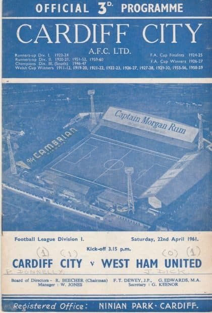 Cardiff City v West Ham United  22-Apr-1961