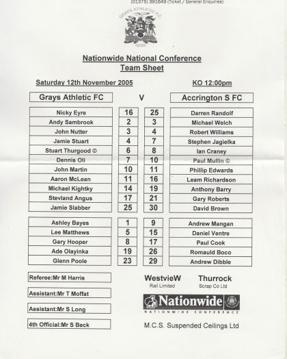 Grays Athletic v Accrington Stanley  12-Nov-2005