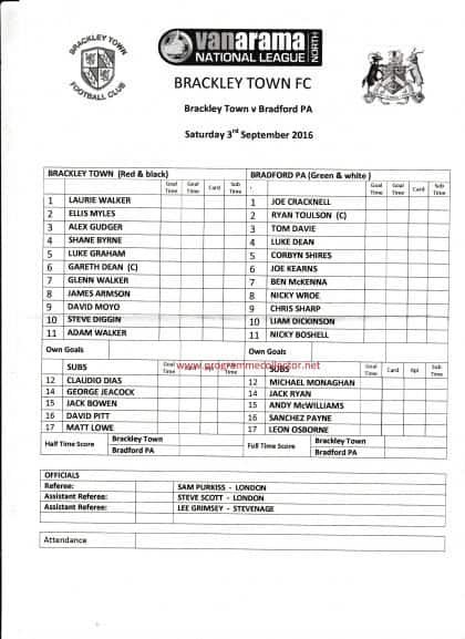 Brackley Town v  Bradford Park Avenue  03-Sep-2016