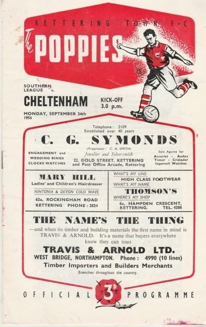 Kettering Town v Cheltenham Town  24-Sep-1956