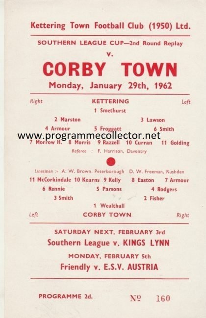 Kettering Town v Corby Town 29-Jan-1962