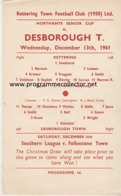 Kettering Town v Desborough Town  13-Dec-1961