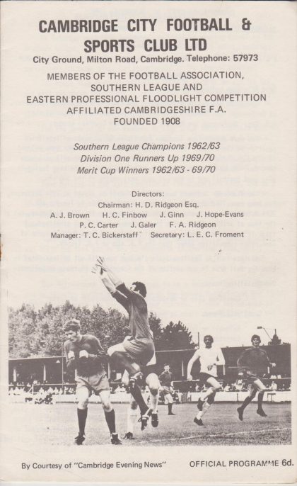 Cambridge City v Desborough Town  19-Sep-1970