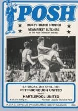 Peterborough United v Hartlepool United  25-Apr-1981