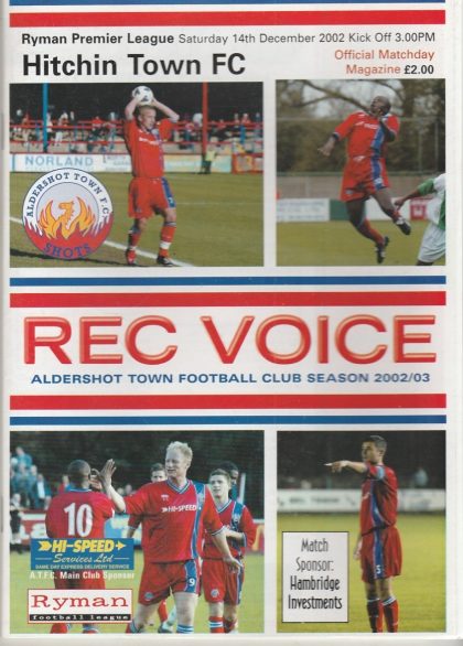 Aldershot Town v Hitchin Town  14-Dec-2002