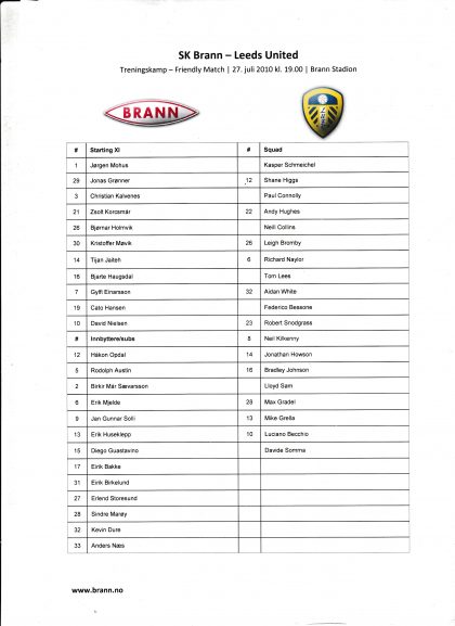 SK Brann Bergen v Leeds United  27-Jul-2010