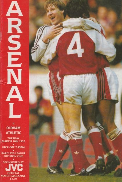 Arsenal v Oldham Athletic 10-Mar-1992