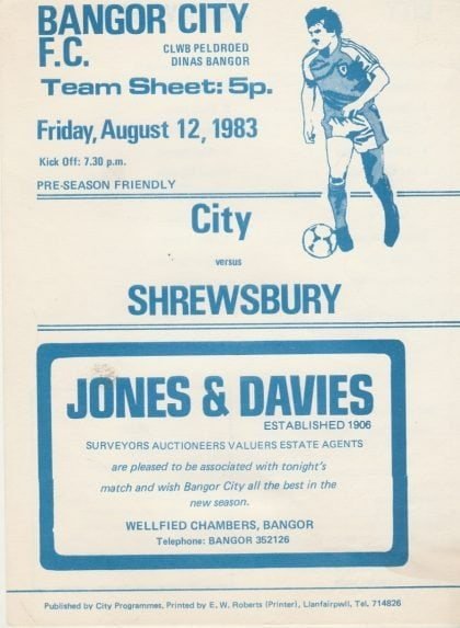 Bangor City v Shrewsbury Town 12-Aug-1983