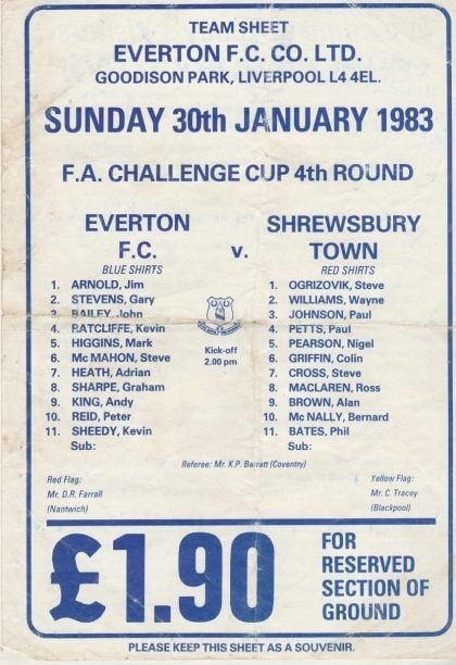 Everton v Shrewsbury Town 30-Jan-1983