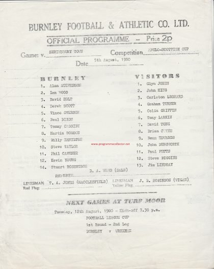 Burnley v Shrewsbury Town 05-Aug-1980
