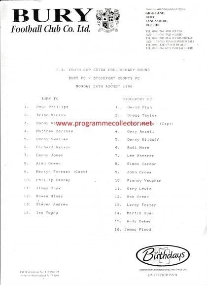 Bury v Stockport County 26-Aug-1996