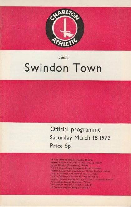 Charlton Athletic v Swindon Town 18-Mar-1972