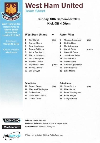 West Ham United v Aston Villa 10-Sep-2006
