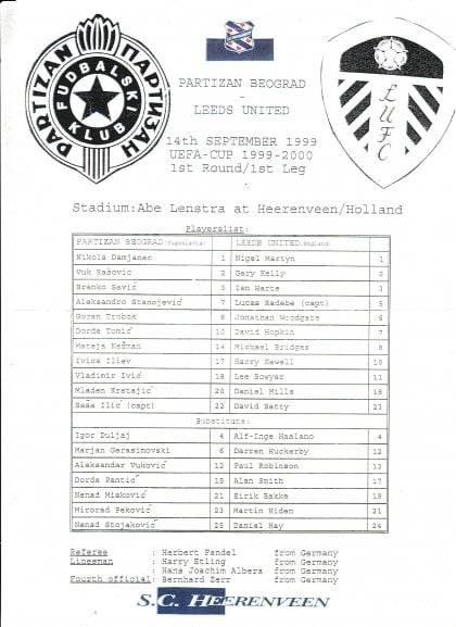 Partizan Belgrade v Leeds United  14-Sep-1999