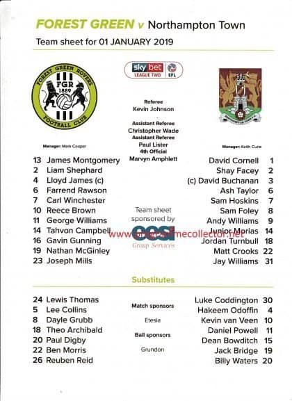 Forest Green Rovers v Northampton Town  01-Jan-2019
