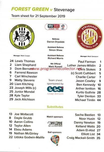 Forest Green Rovers v Stevenage  21-Sep-2019