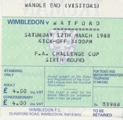 Wimbledon v Watford 12-Mar-1988