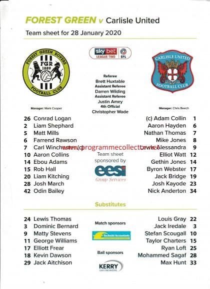 Forest Green Rovers v Carlisle United 28-Jan-2020