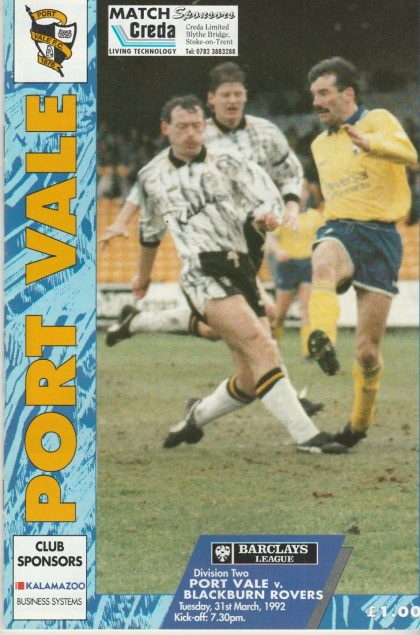 Port Vale v Blackburn Rovers 31-Mar-1992