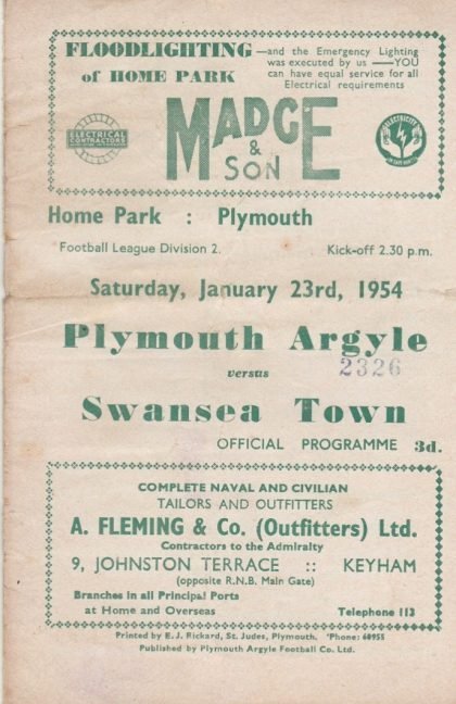 Plymouth Argyle v Swansea Town 23-Jan-1954