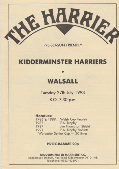 Kidderminster Harriers v Walsall 27-Jul-1993