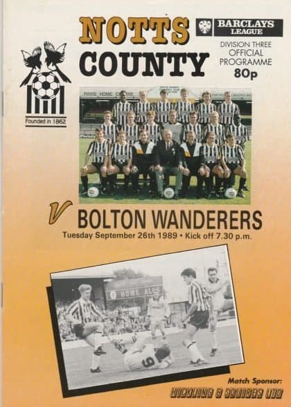 Notts County v Bolton Wanderers 26-Sep-1989