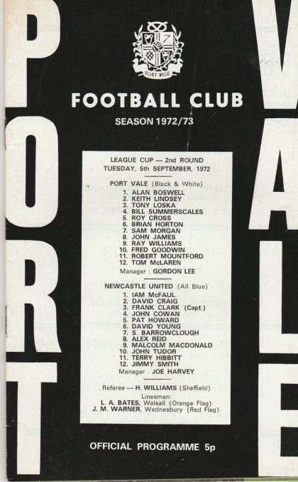 Port Vale v Newcastle United 05-Sep-1972