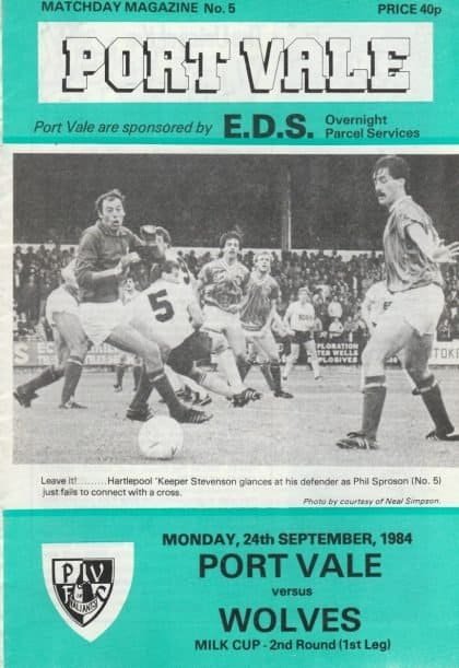 Port Vale v Wolverhampton Wanderers 24-Sep-1984