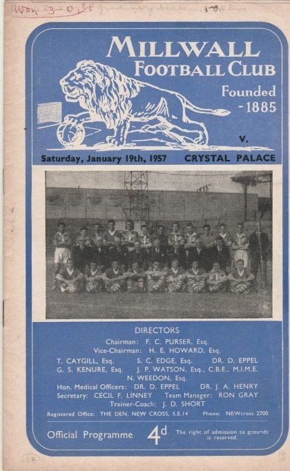 Millwall v Crystal Palace  19-Jan-1957