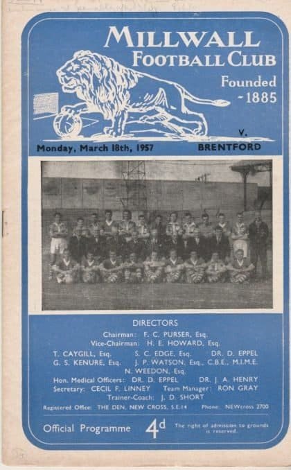 Millwall v Brentford 18-Mar-1957