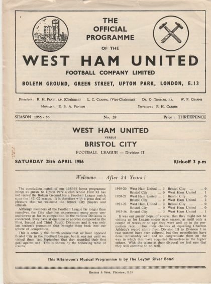 West Ham United v Bristol City 28-Apr-1956