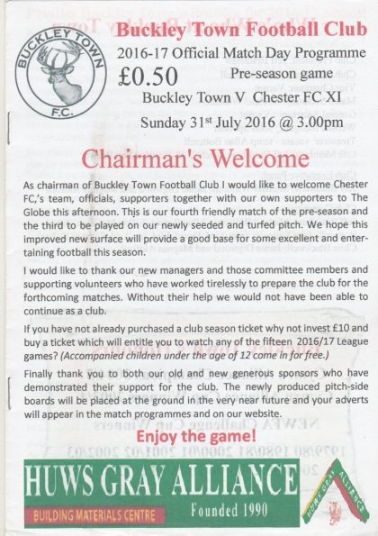 Buckley Town v Chester FC XI 31-Jul-2016
