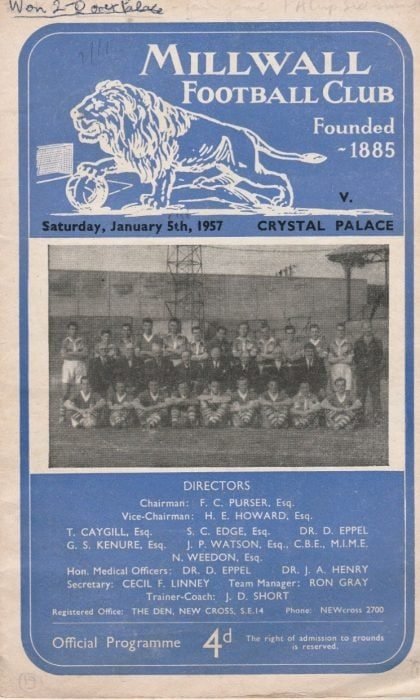 Millwall v Crystal Palace  05-Jan-1957