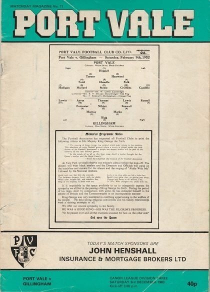 Port Vale v Gillingham  03-Dec-1983