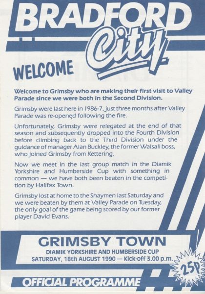 Bradford City v Grimsby Town  18-Aug-1990